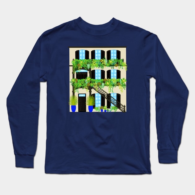 Black and cream house with plants Long Sleeve T-Shirt by jenblove